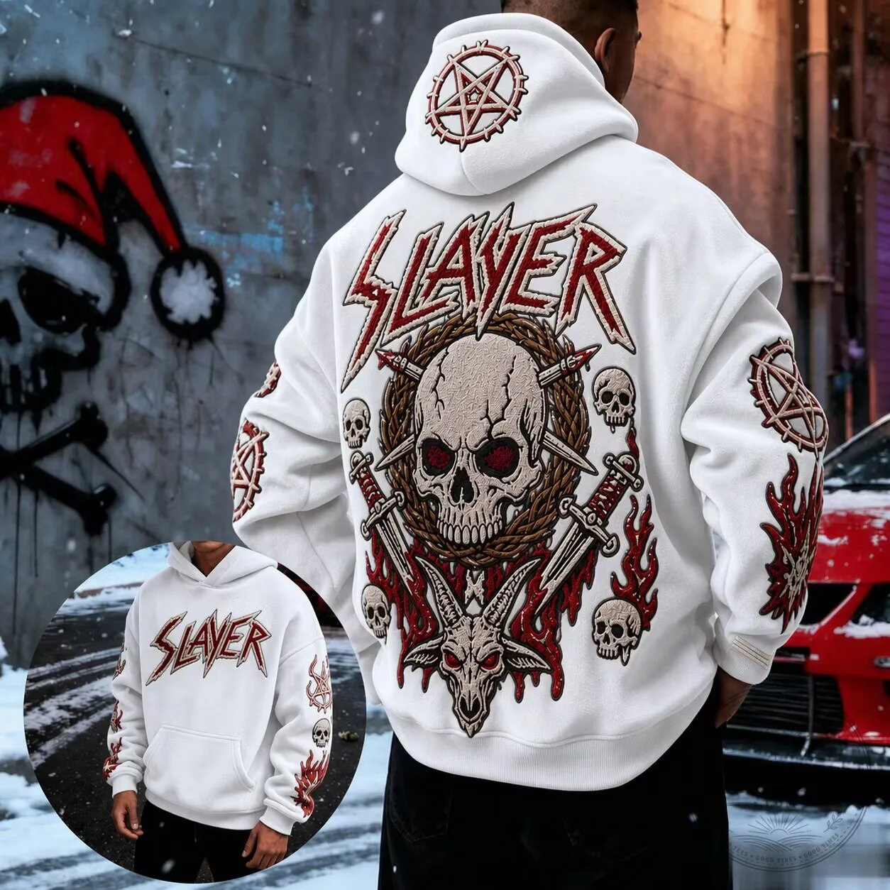 Slayer Heavy Metal Band Skull Graphic Print White Hoodie