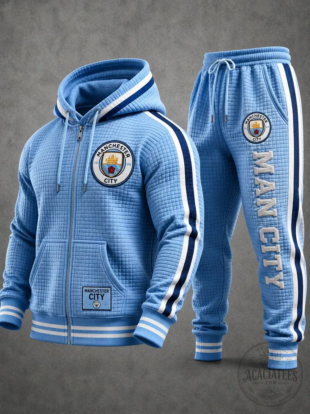 Manchester City Football Club Sky Blue Quilted Hoodie and Jogger Pants Set