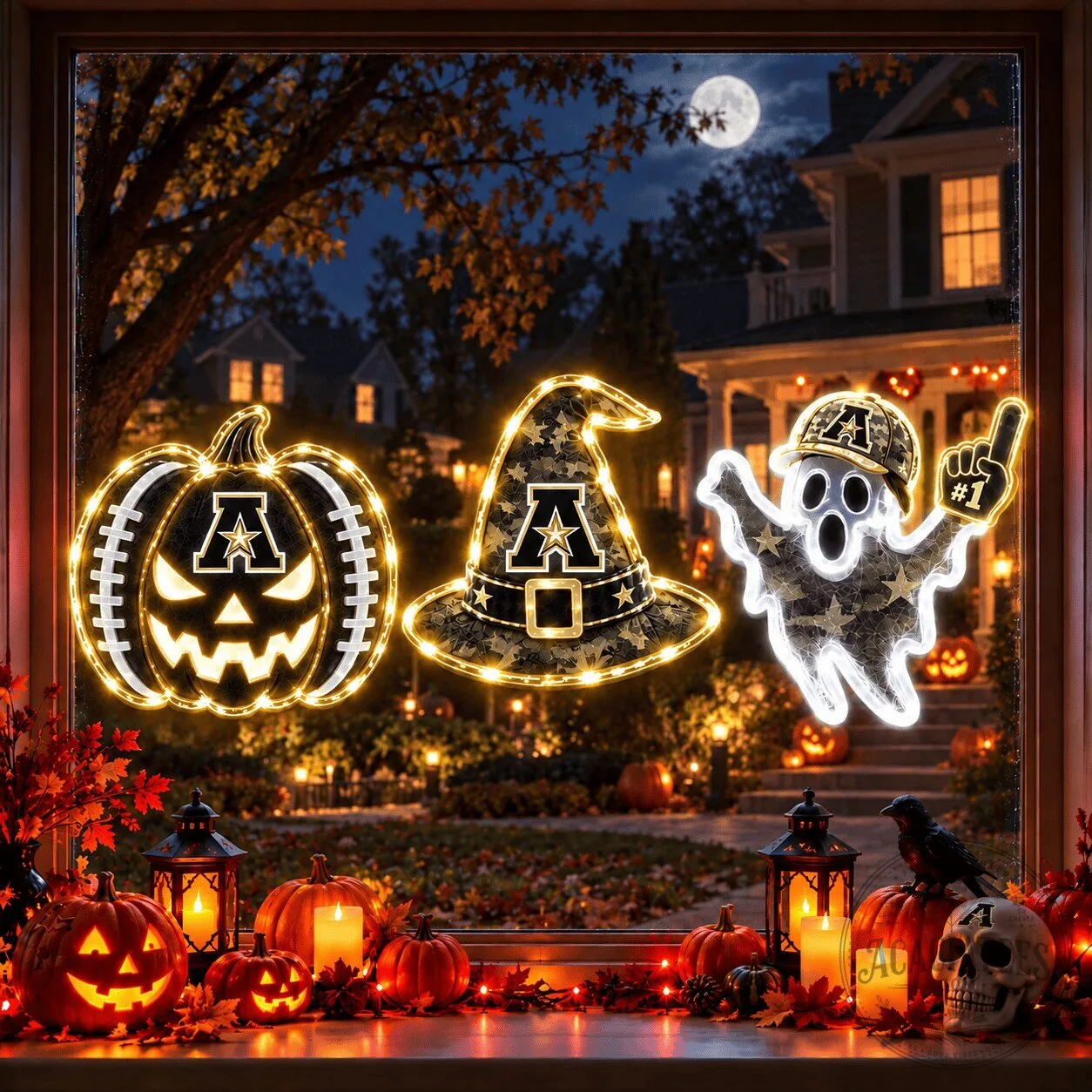 Army Black Knights Halloween Pumpkin Witch Hat Ghost Window Lights