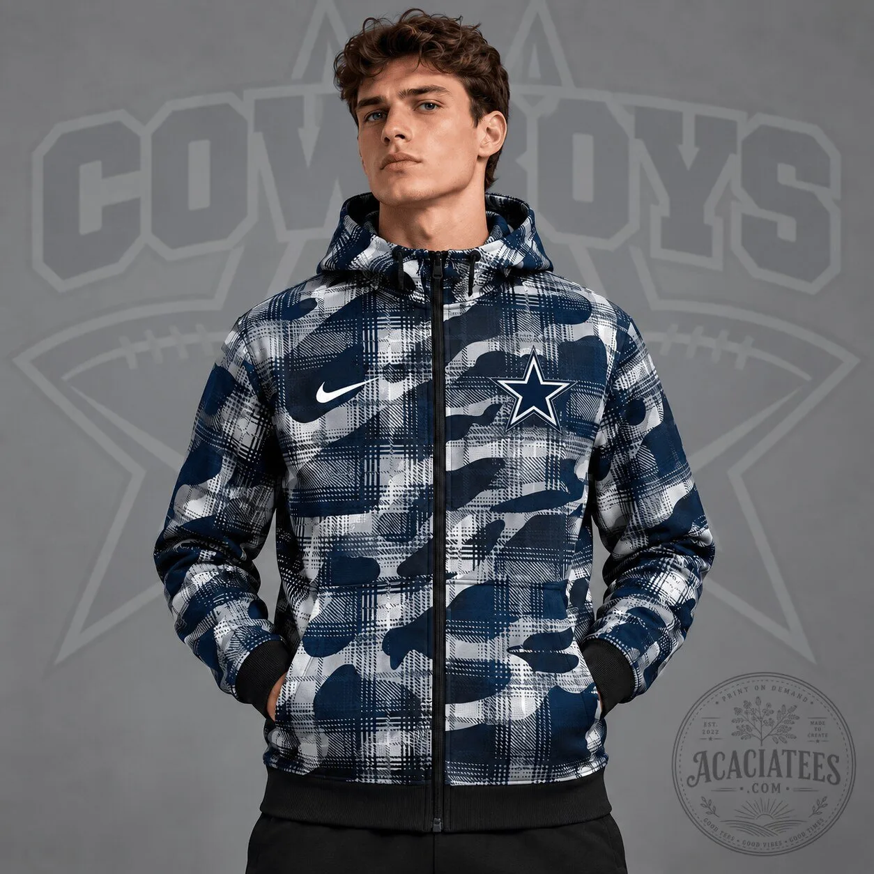 Dallas Cowboys Plaid Camouflage Full-Zip Hoodie Jacket