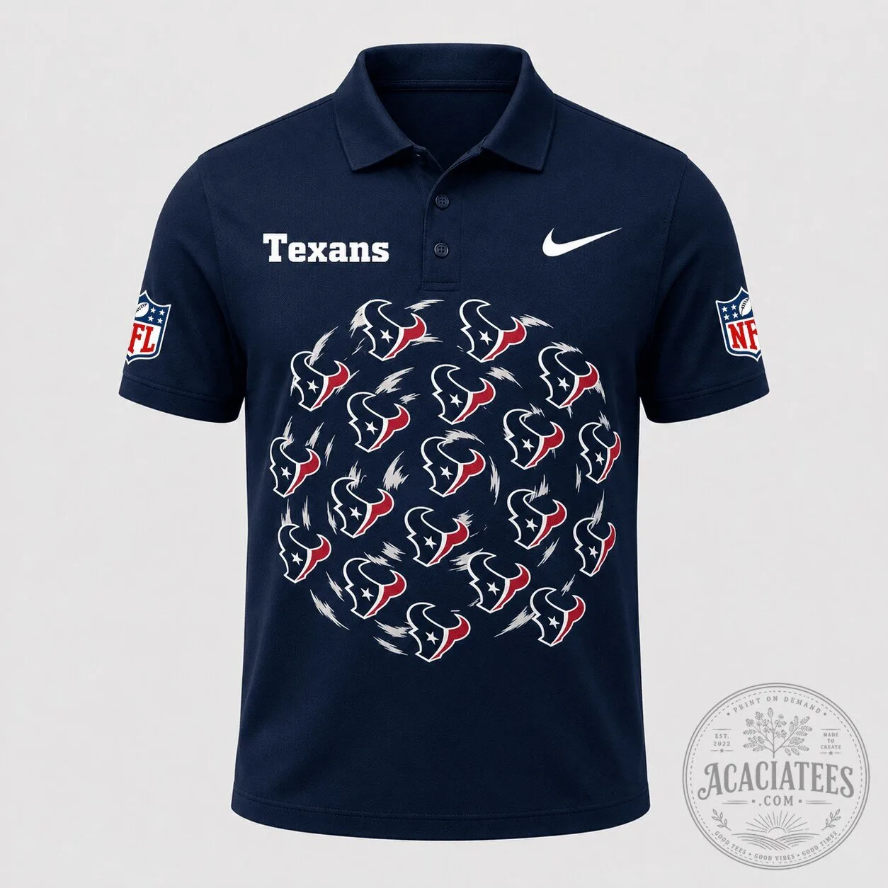 Houston Texans National Football League Logo Pattern Athletic Polo Shirt