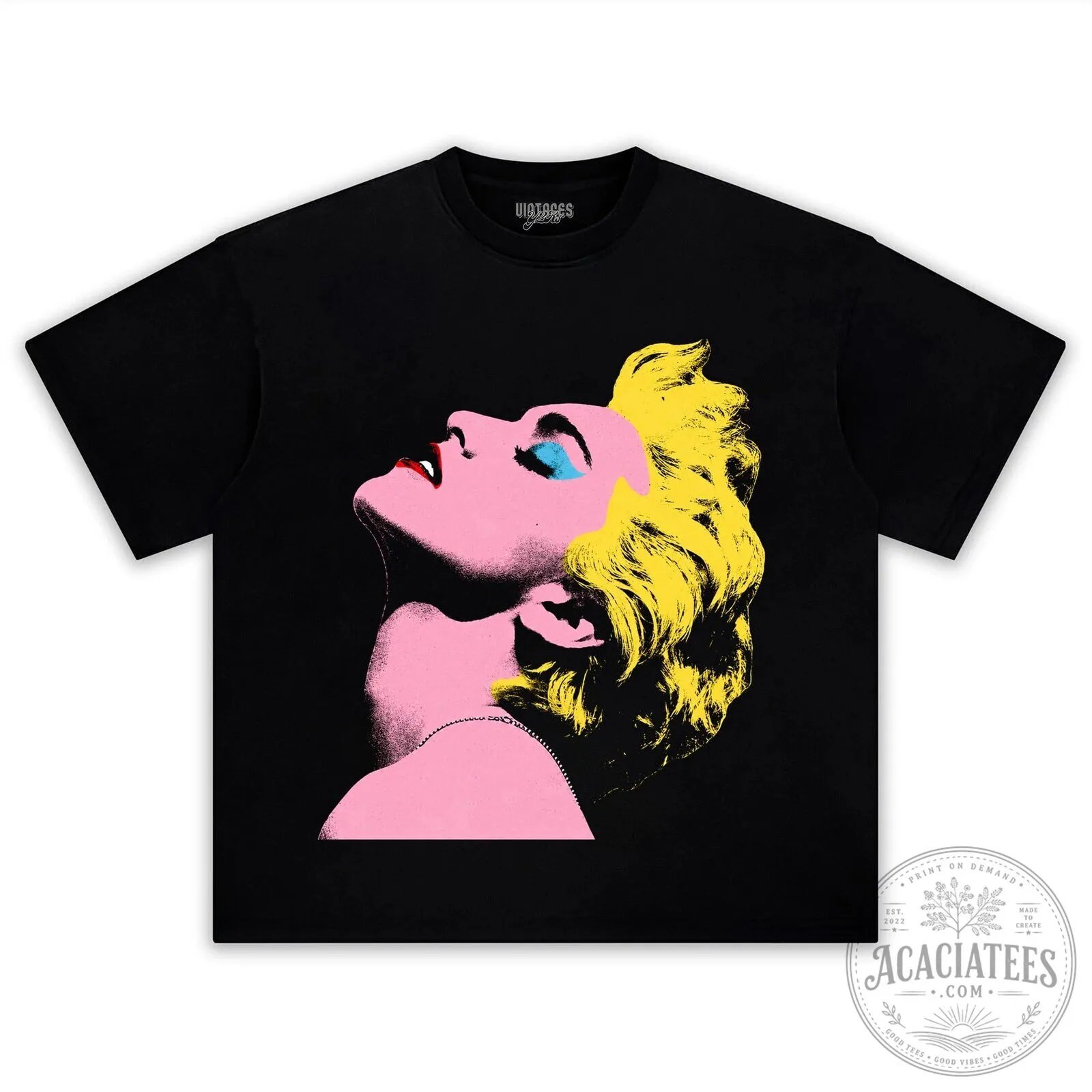 Madonna Pop Art Black T-Shirt with Blonde Ambition Tour Design