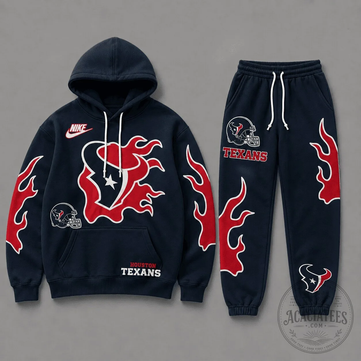Houston Texans Flame Strike Navy Blue Hoodie and Jogger Set