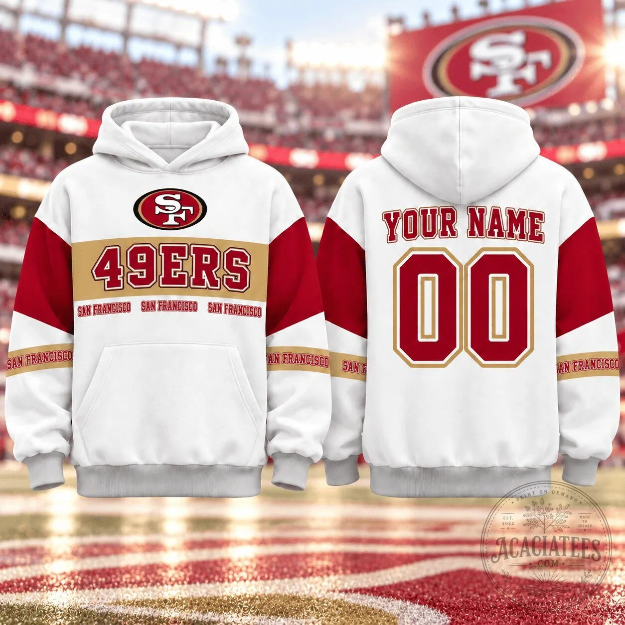 Personalized Hoodie in White and Red for San Francisco 49ers Football Fans