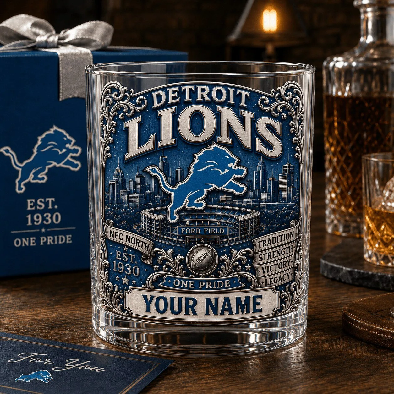 Detroit Lions Fan Personalized Whiskey Glass