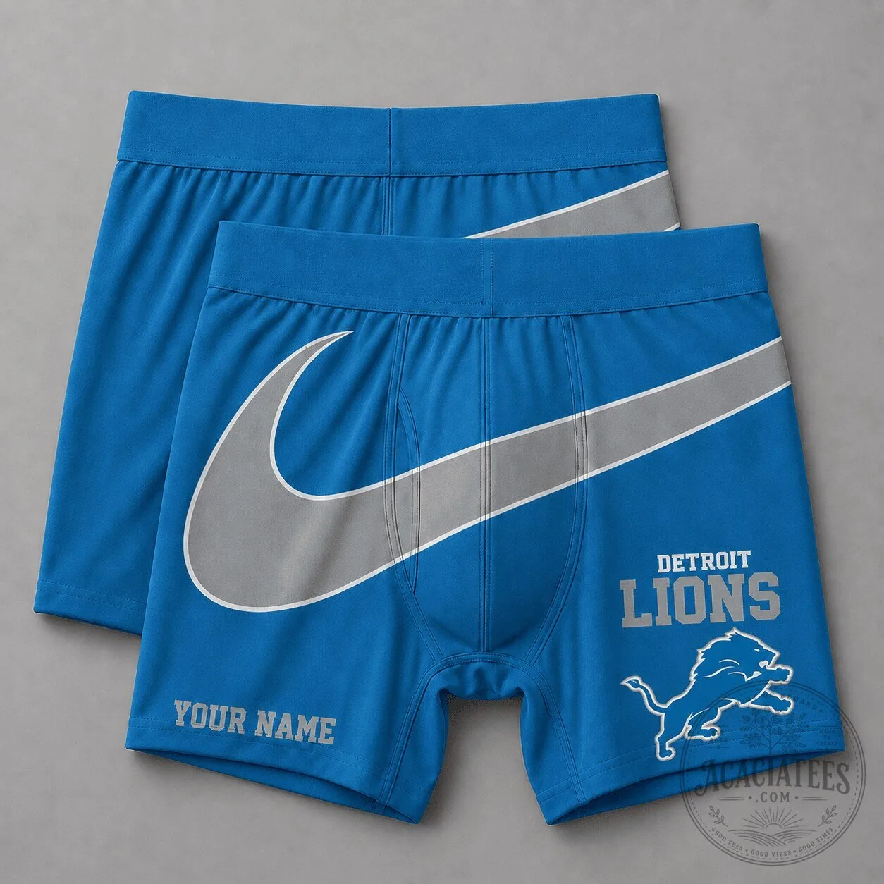 Detroit Lions Fan Personalized Blue Boxer Briefs for Men