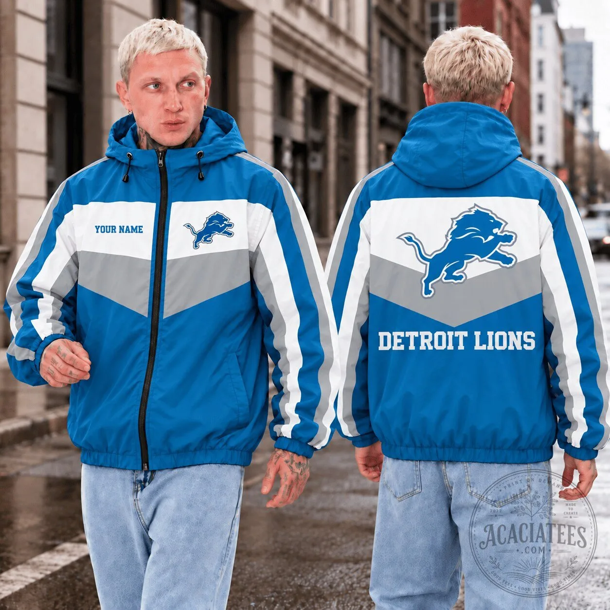 Detroit Lions Fan Custom Name Outdoor Jacket NFL Football Team Apparel