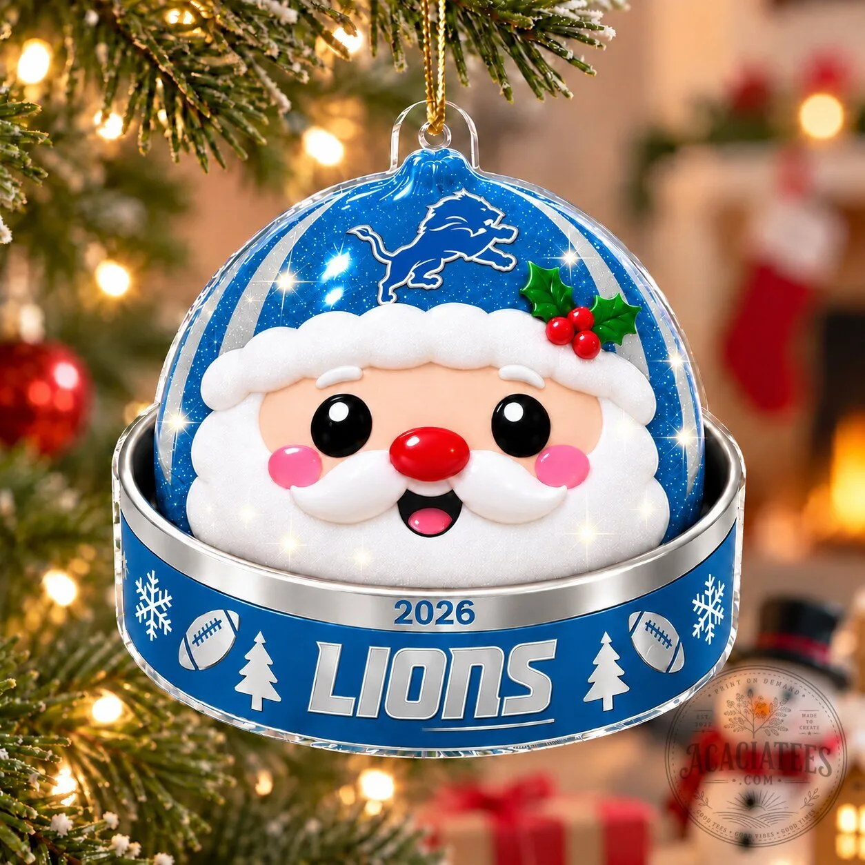 Detroit Lions Fan Christmas Santa Claus Ornament 2026