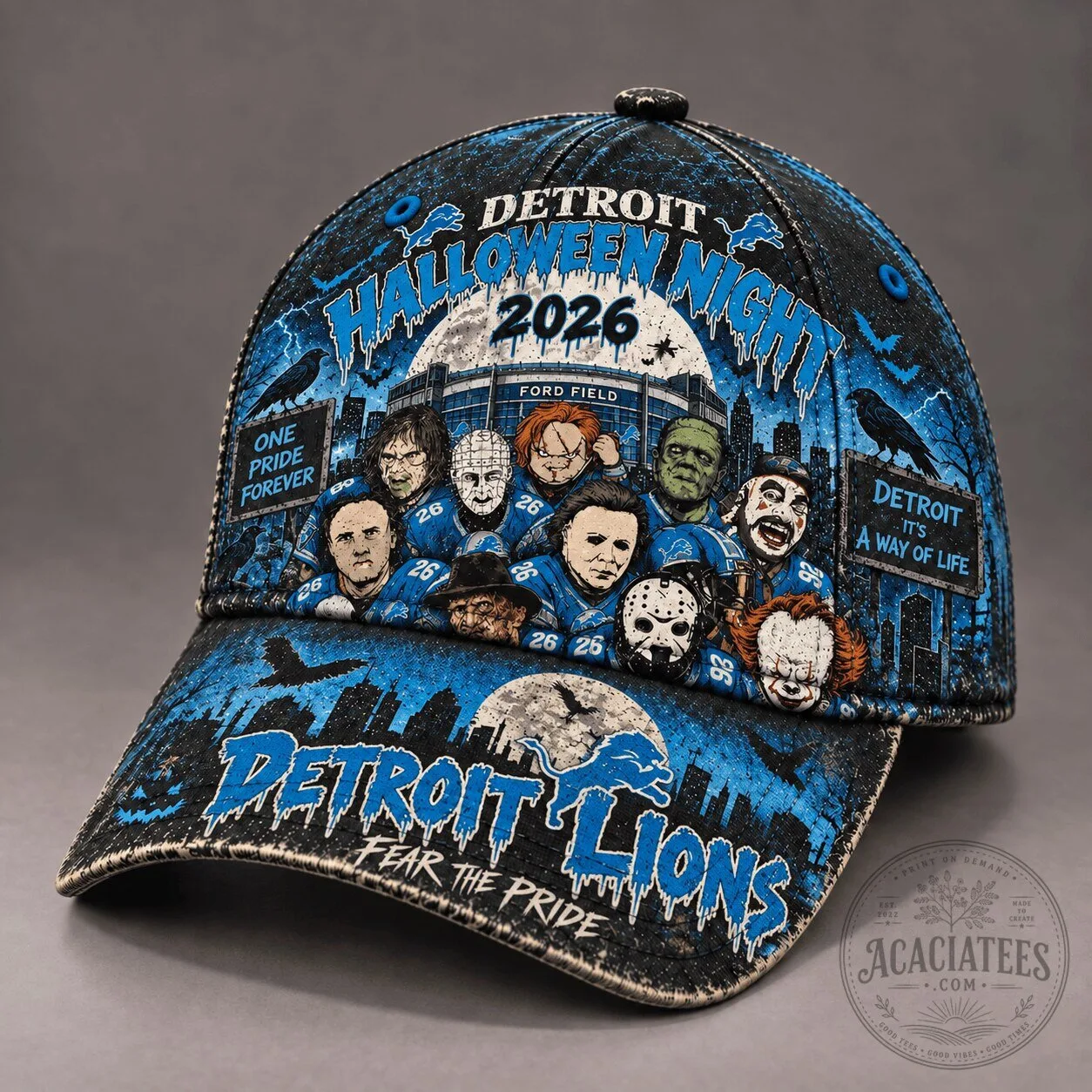Detroit Lions Fan Halloween Night 2026 Horror Movie Characters Cap Hat