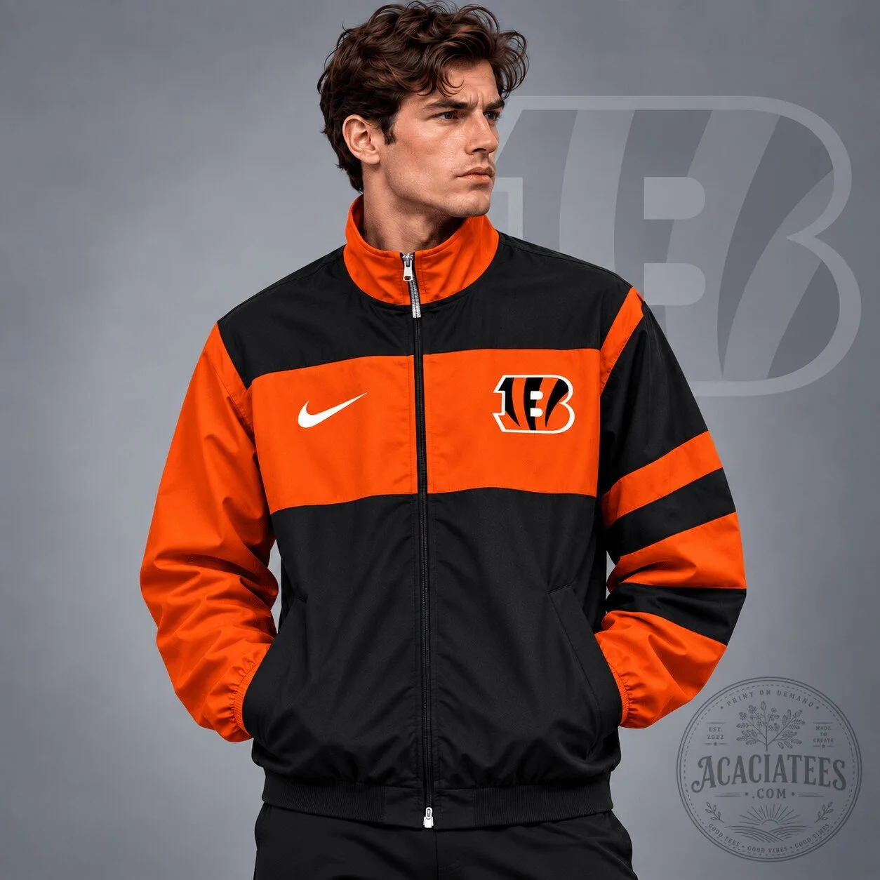 Cincinnati Bengals Nike Color Block Full Zip Track Jacket