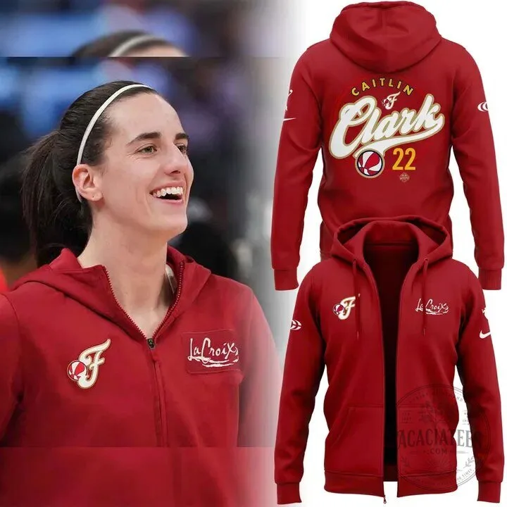 Caitlin Clark Indiana Fever Red Full Zip Hoodie Sweatshirt