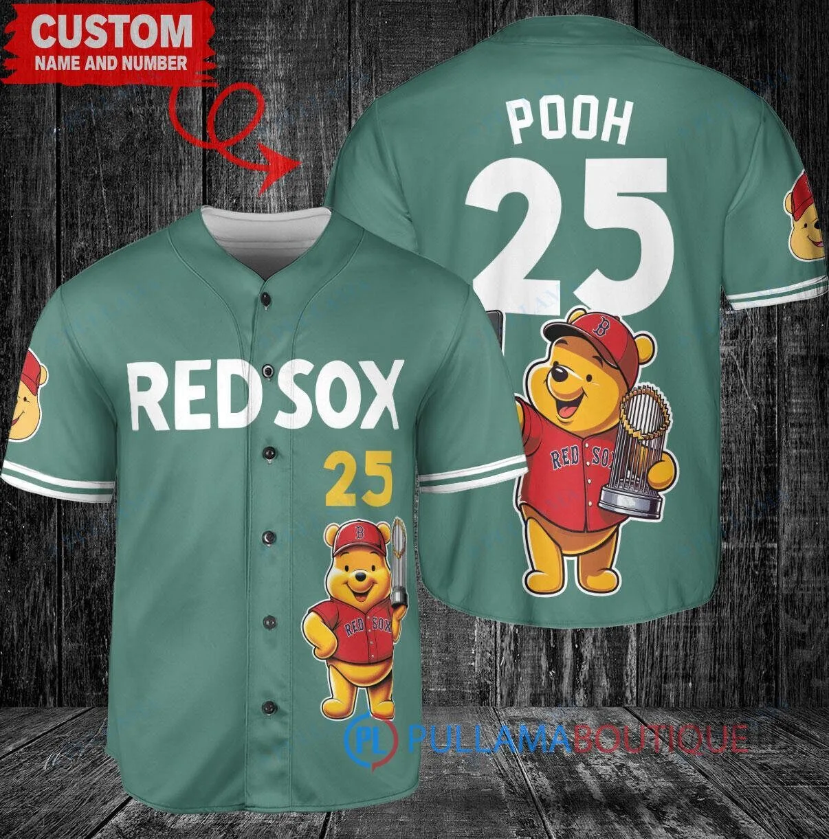 Boston Red Sox Baseball Winnie the Pooh World Series Champions Custom Baseball Jersey