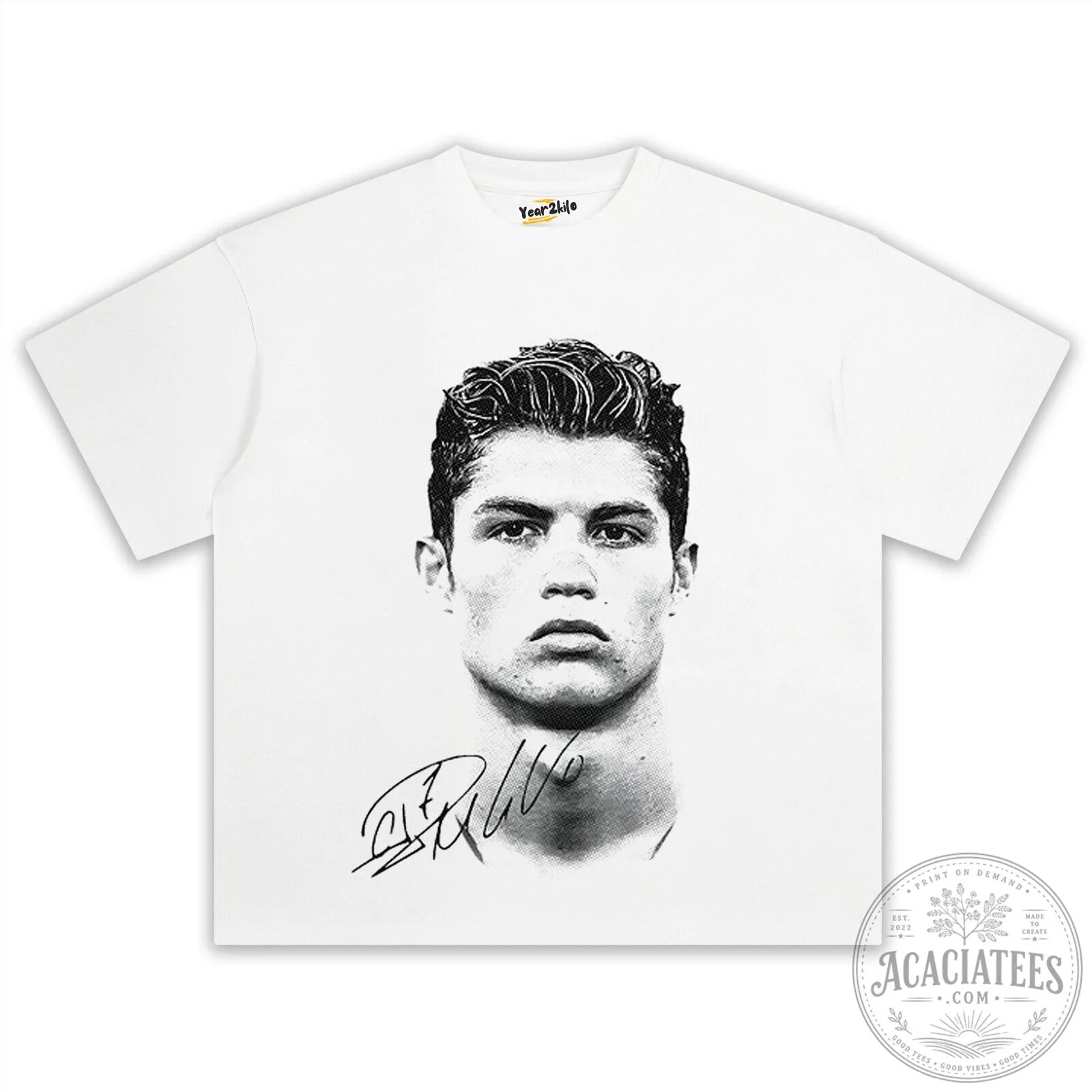 Cristiano Ronaldo Portrait Signature White Cotton T-Shirt