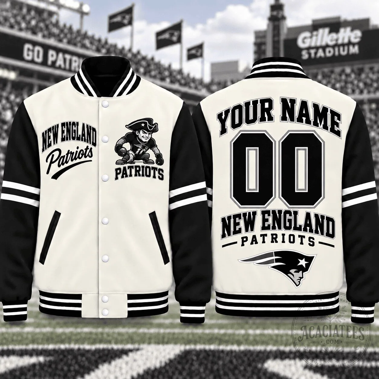 New England Patriots Personalized Name and Number Varsity Jacket