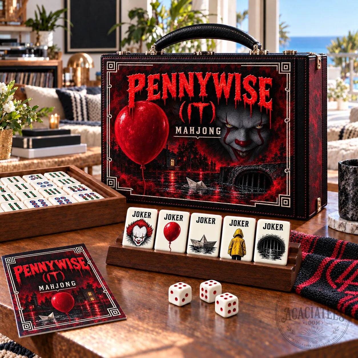 Pennywise It Horror Movie Mahjong Game Set with Storage Case and Tiles 1 Pennywise It Horror Movie Mahjong Game Set with Storage Case and Tiles