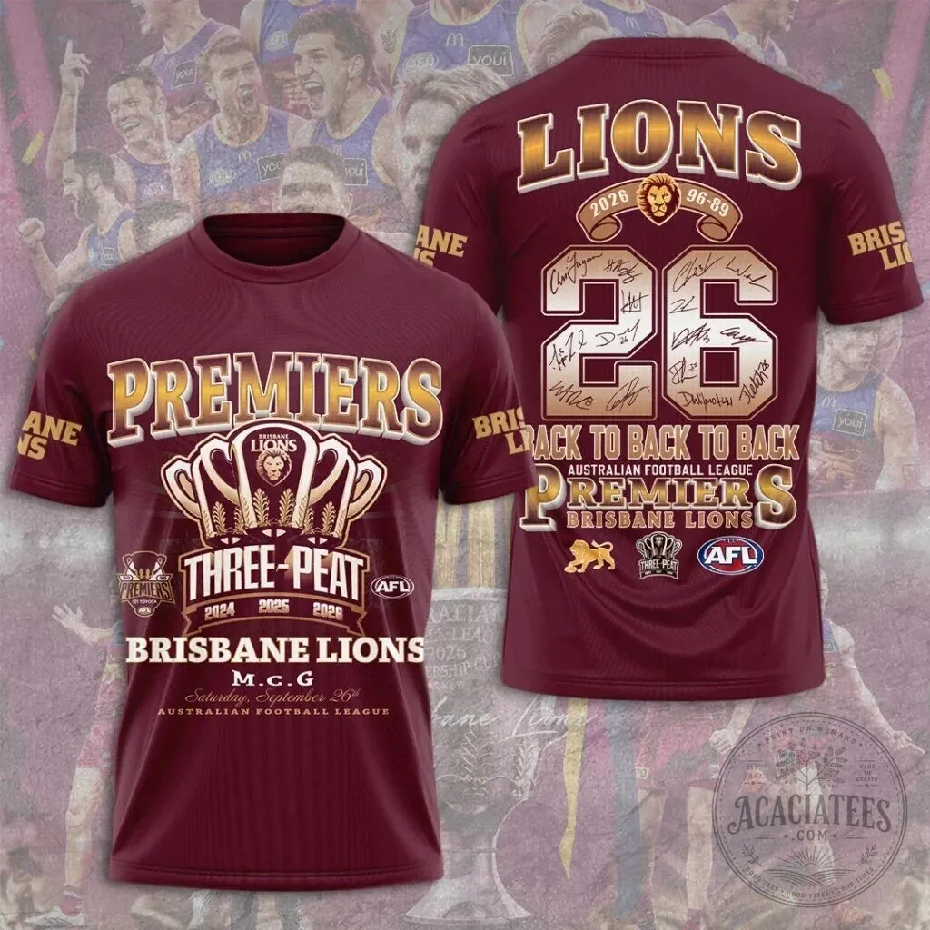 Brisbane Lions Australian Football League Back to Back to Back Premiers T-Shirt