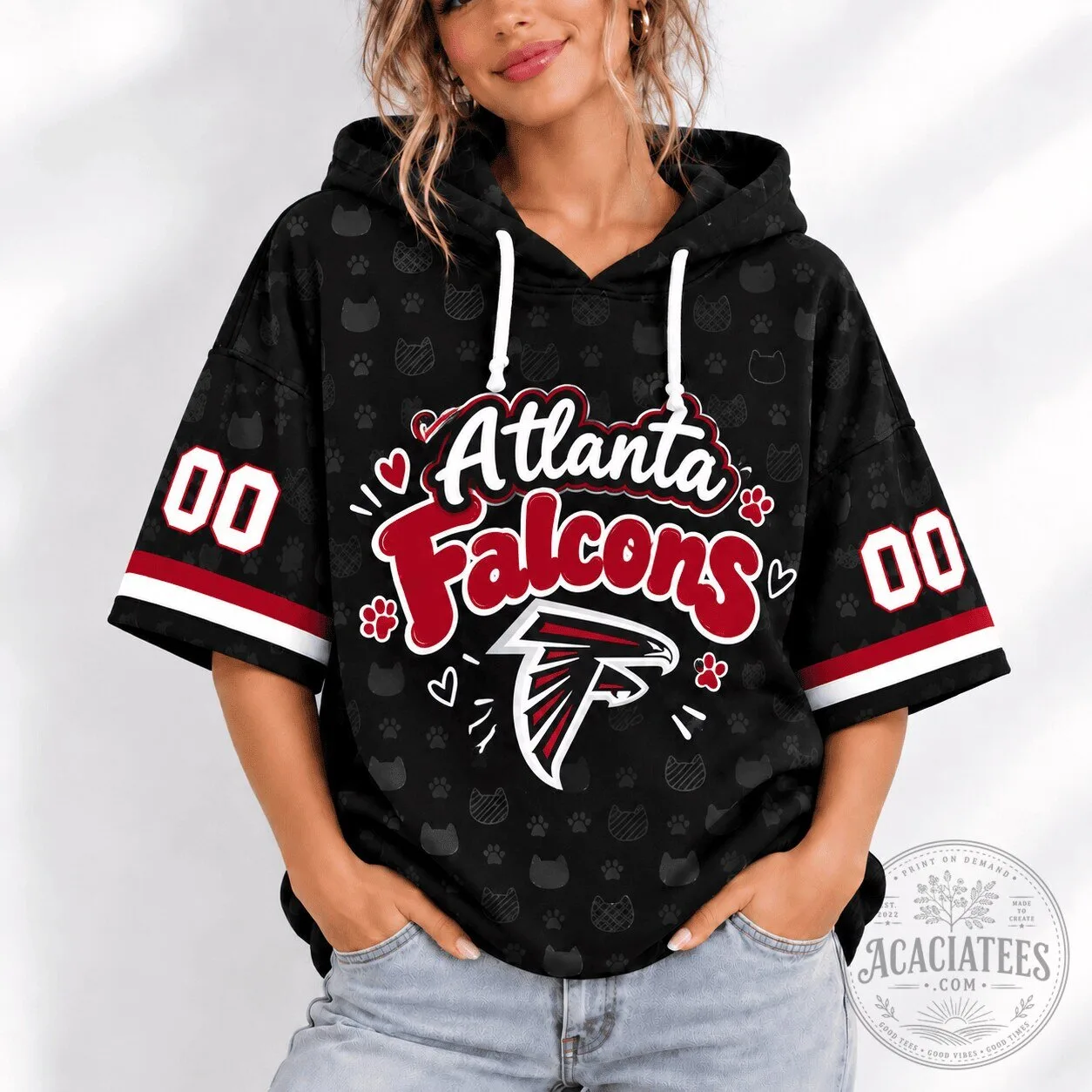 Women's Short Sleeve Hoodie featuring Atlanta Falcons Football Team Design