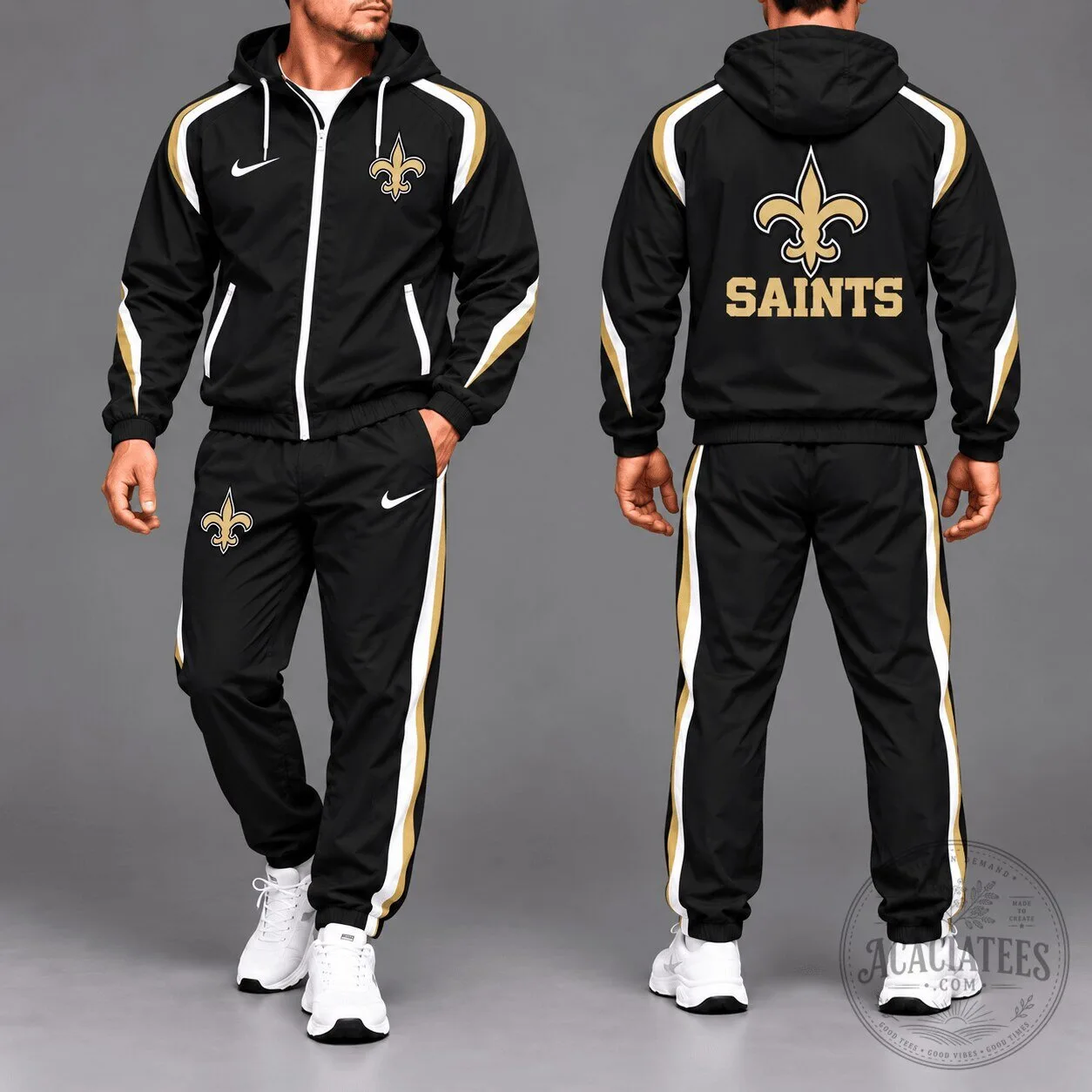 New Orleans Saints National Football League Gold Logo Black Hooded Tracksuit
