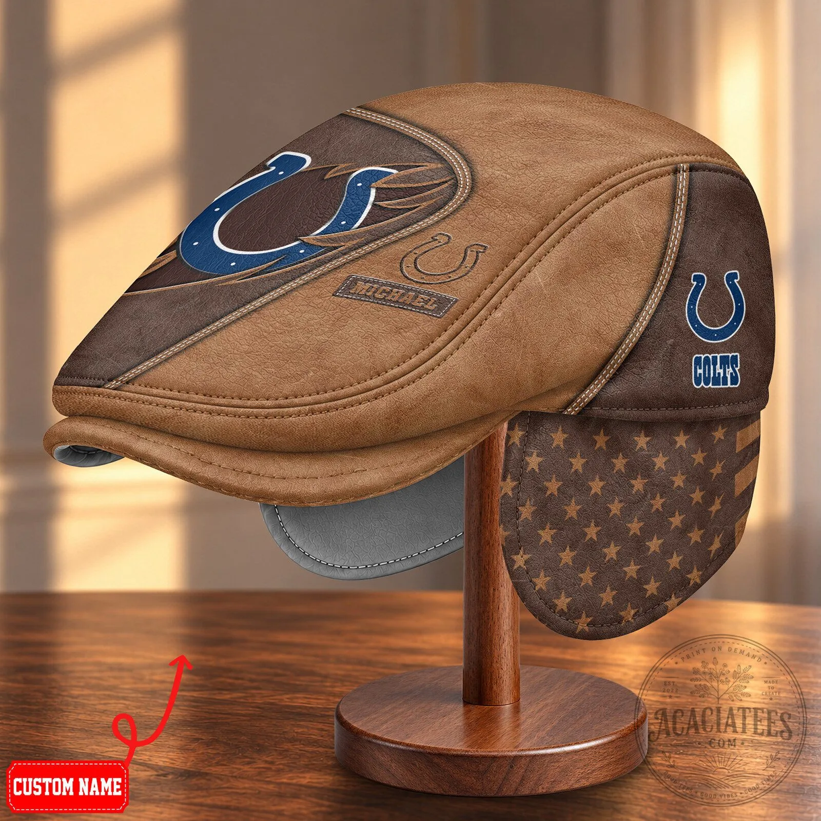 Indianapolis Colts Football Team Logo Flat Cap with Foldable Ear Flaps