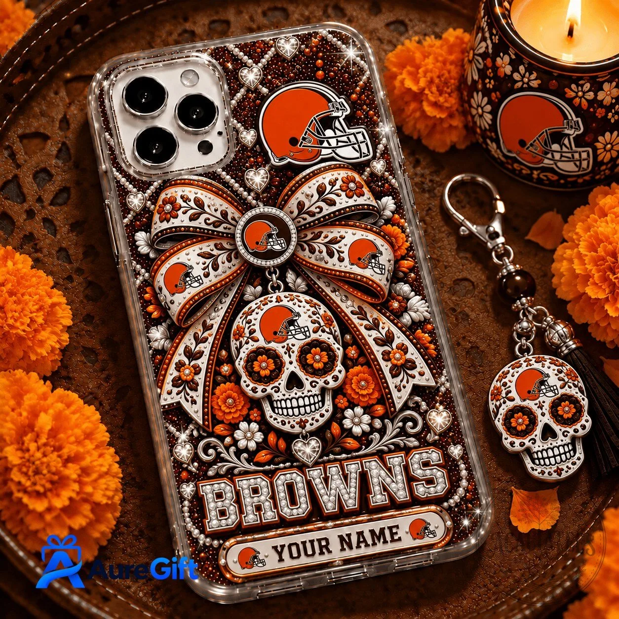 Cleveland Browns Day of the Dead Sugar Skull Personalized Phone Case
