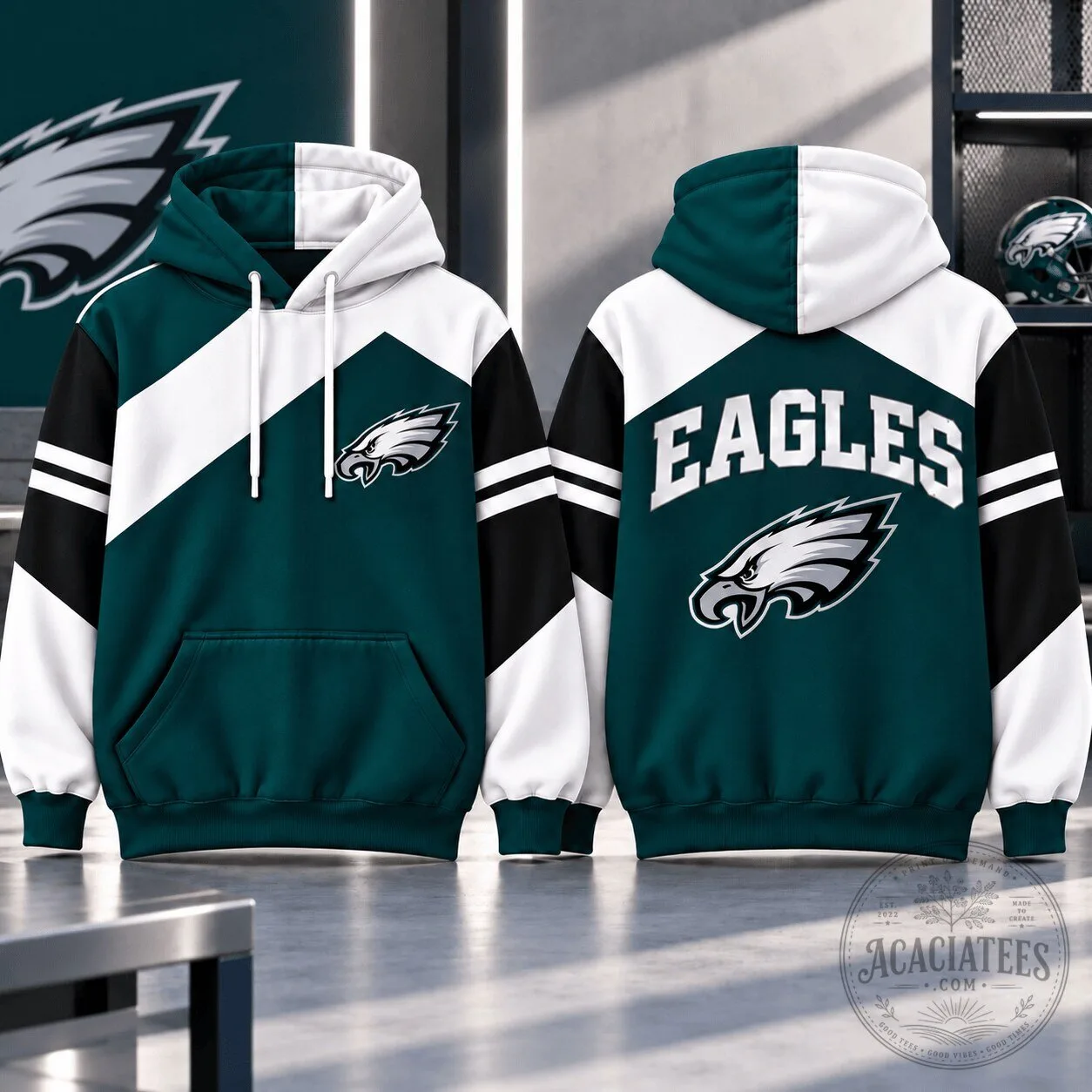 Philadelphia Eagles Dynamic Color Block White and Green Fan Hoodie