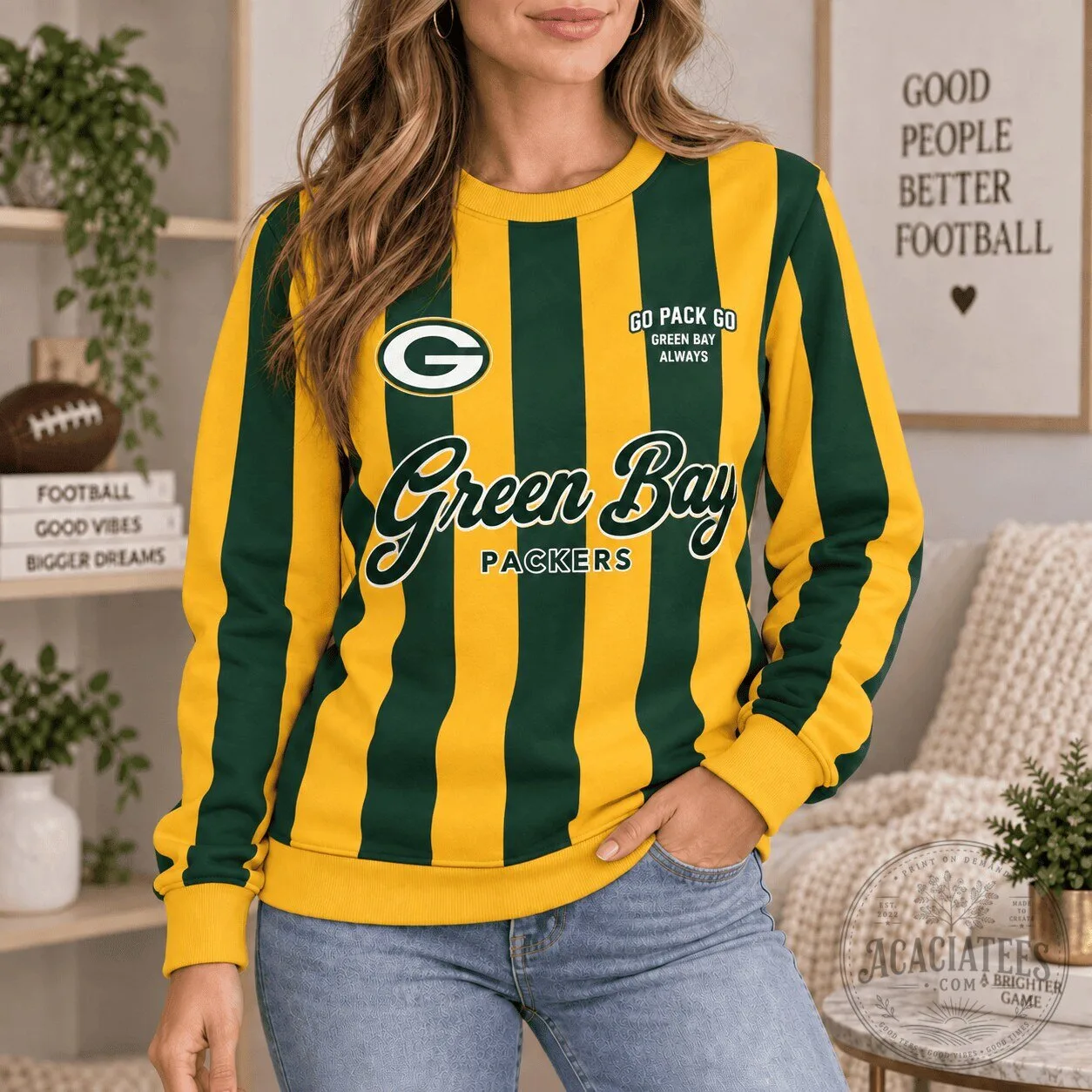 Green Bay Packers National Football League Striped Crewneck Sweatshirt