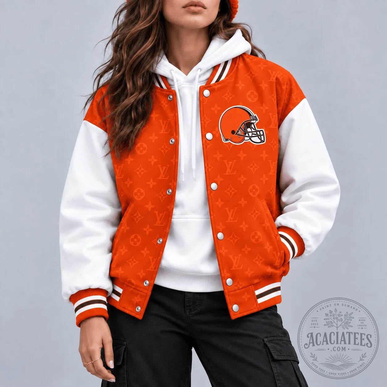 Cleveland Browns Football Team Monogram Varsity Bomber Jacket