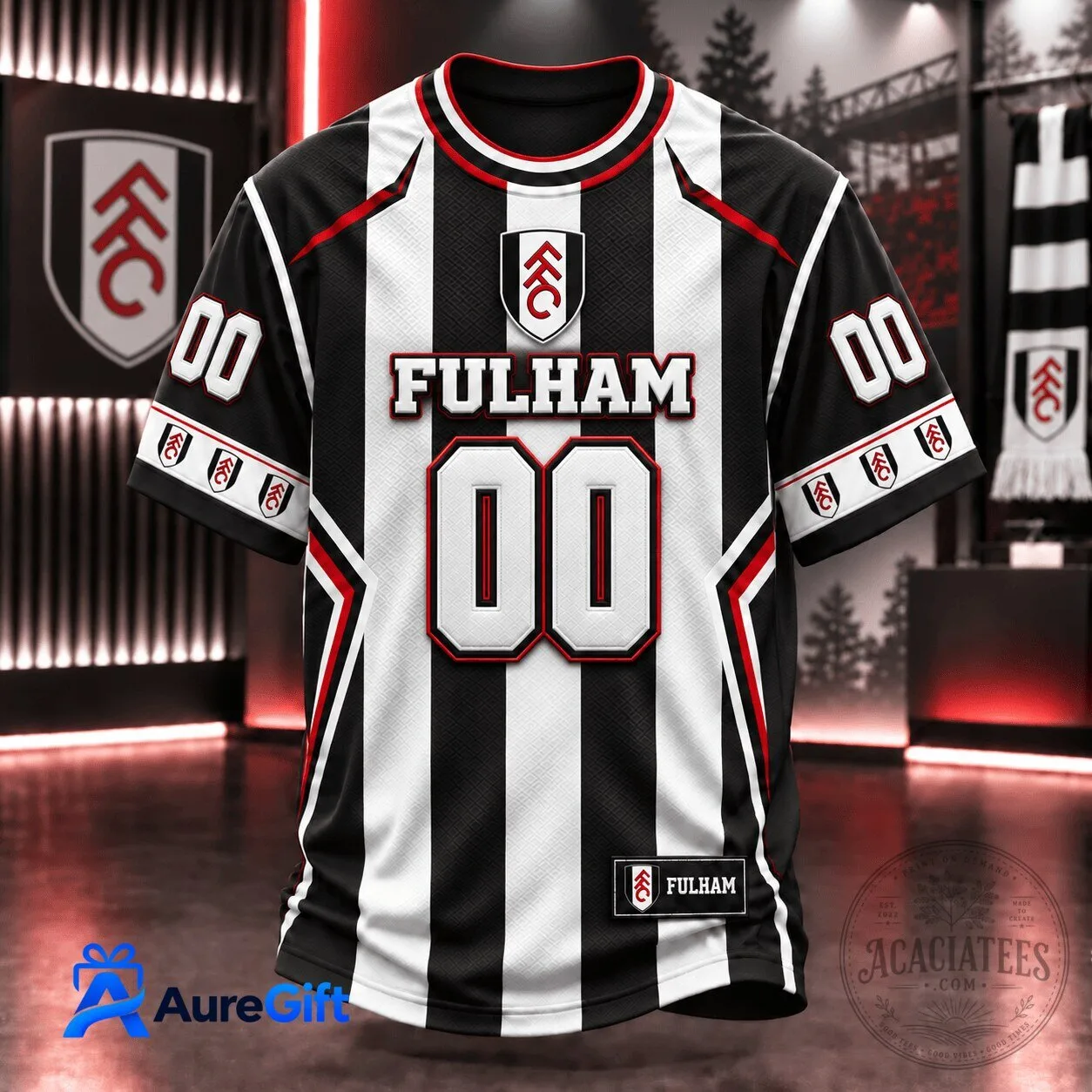Fulham Football Club Personalized Black and White Striped Jersey
