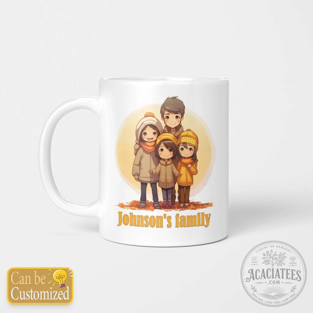 Personalized Family Portrait Mug for Four People, Custom Family Name Gift Personalized Family Portrait Mug for Four People, Custom Family Name Gift