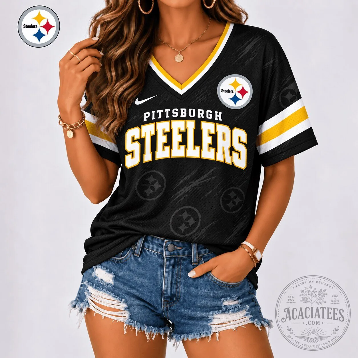 Pittsburgh Steelers National Football League Black V-Neck Football Jersey