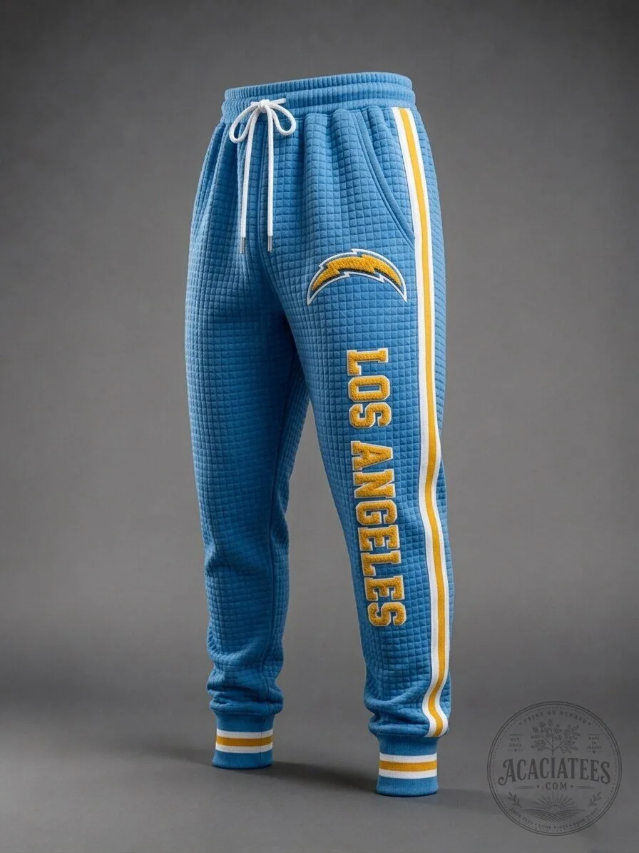 Los Angeles Chargers Quilted Blue Sweatpants with Side Stripes