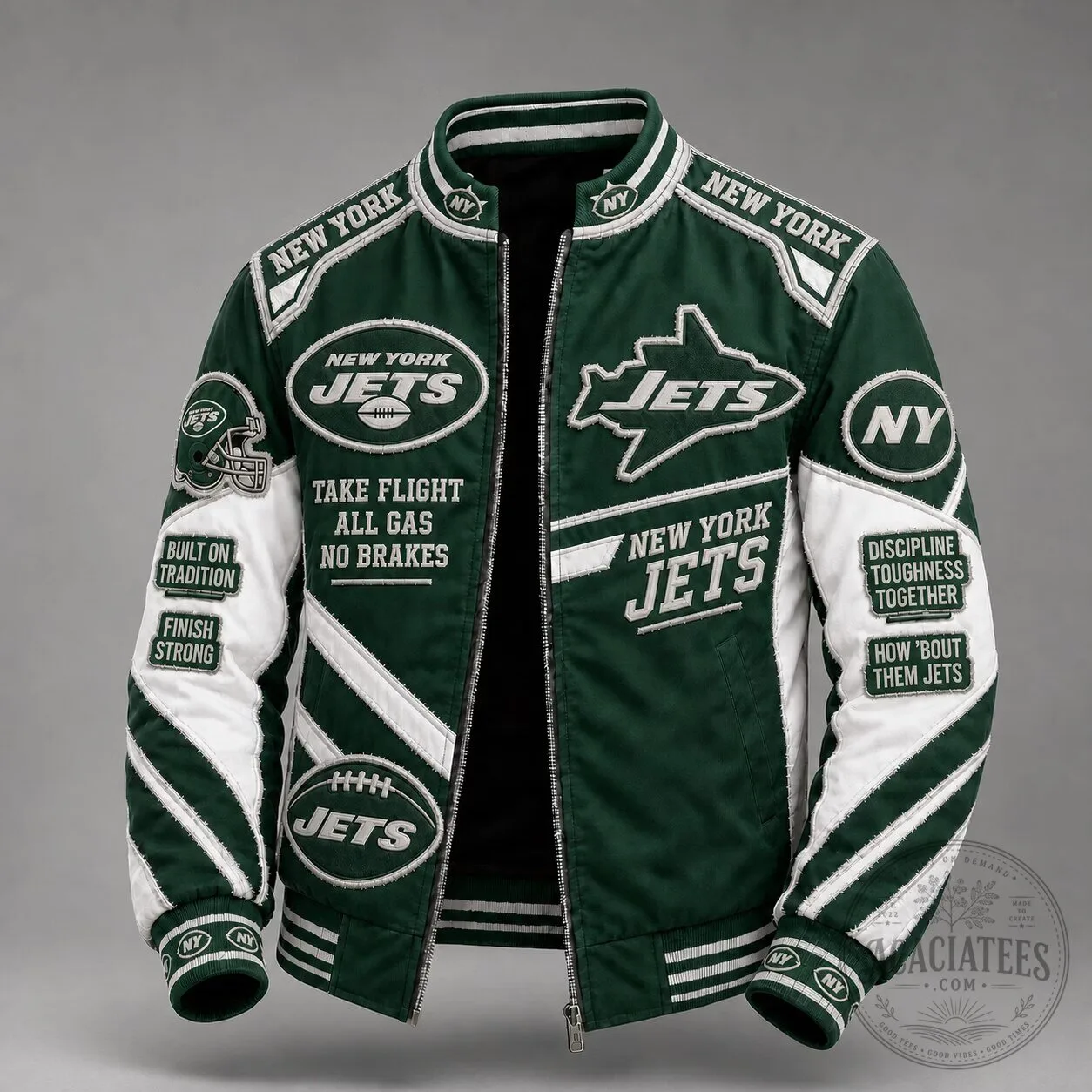 New York Jets Embroidered Racing Style Bomber Jacket