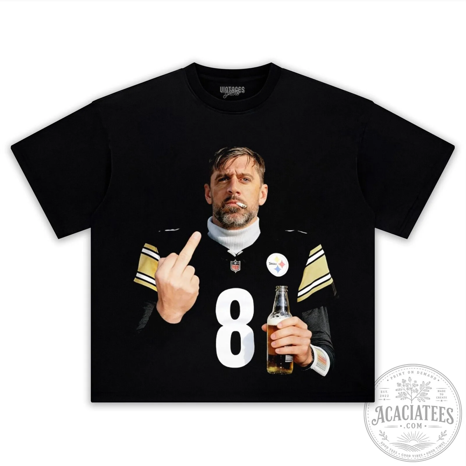 Aaron Rodgers Middle Finger Beer Black Graphic T-Shirt