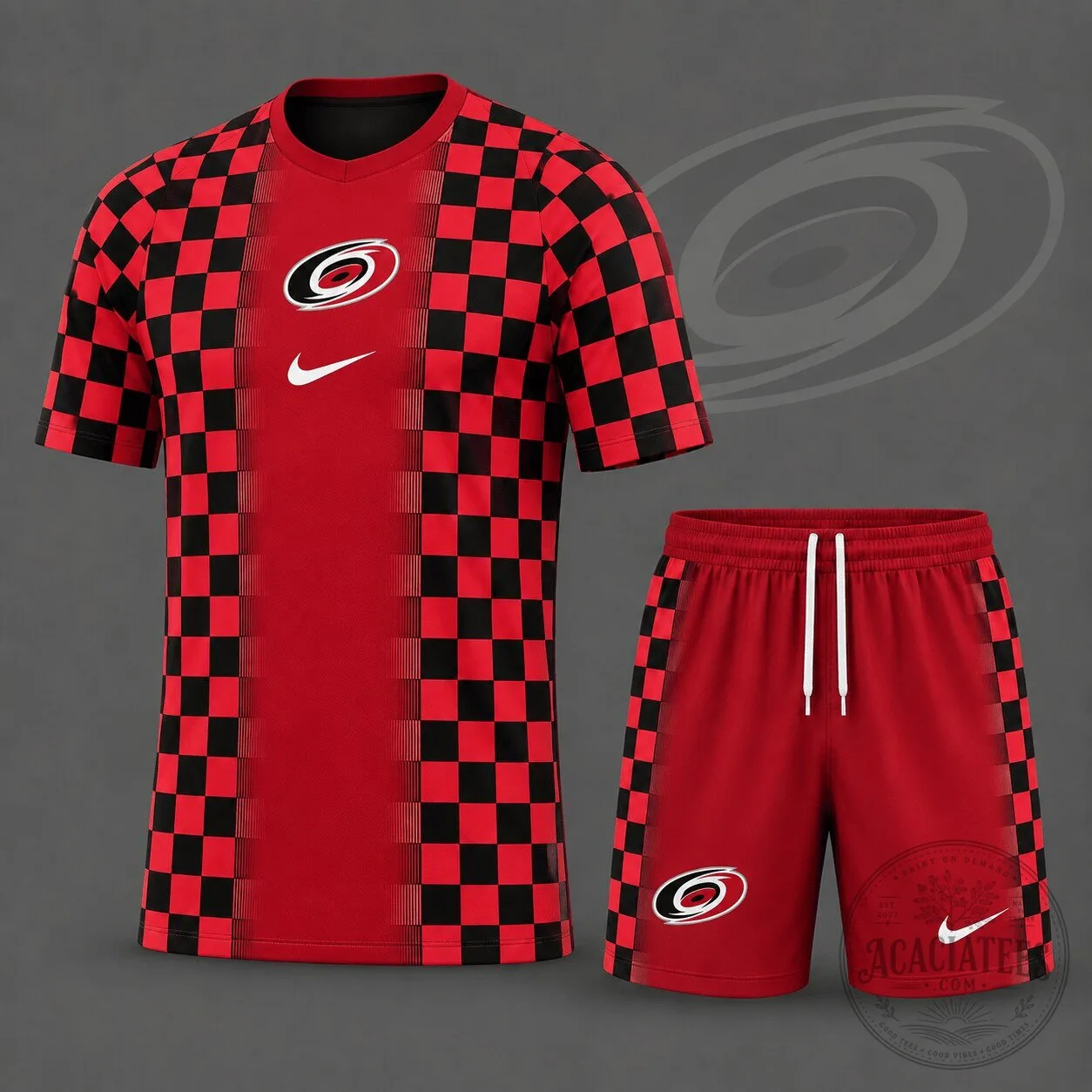 Carolina Hurricanes Checkerboard Fusion Red and Black Hockey Jersey and Shorts Set