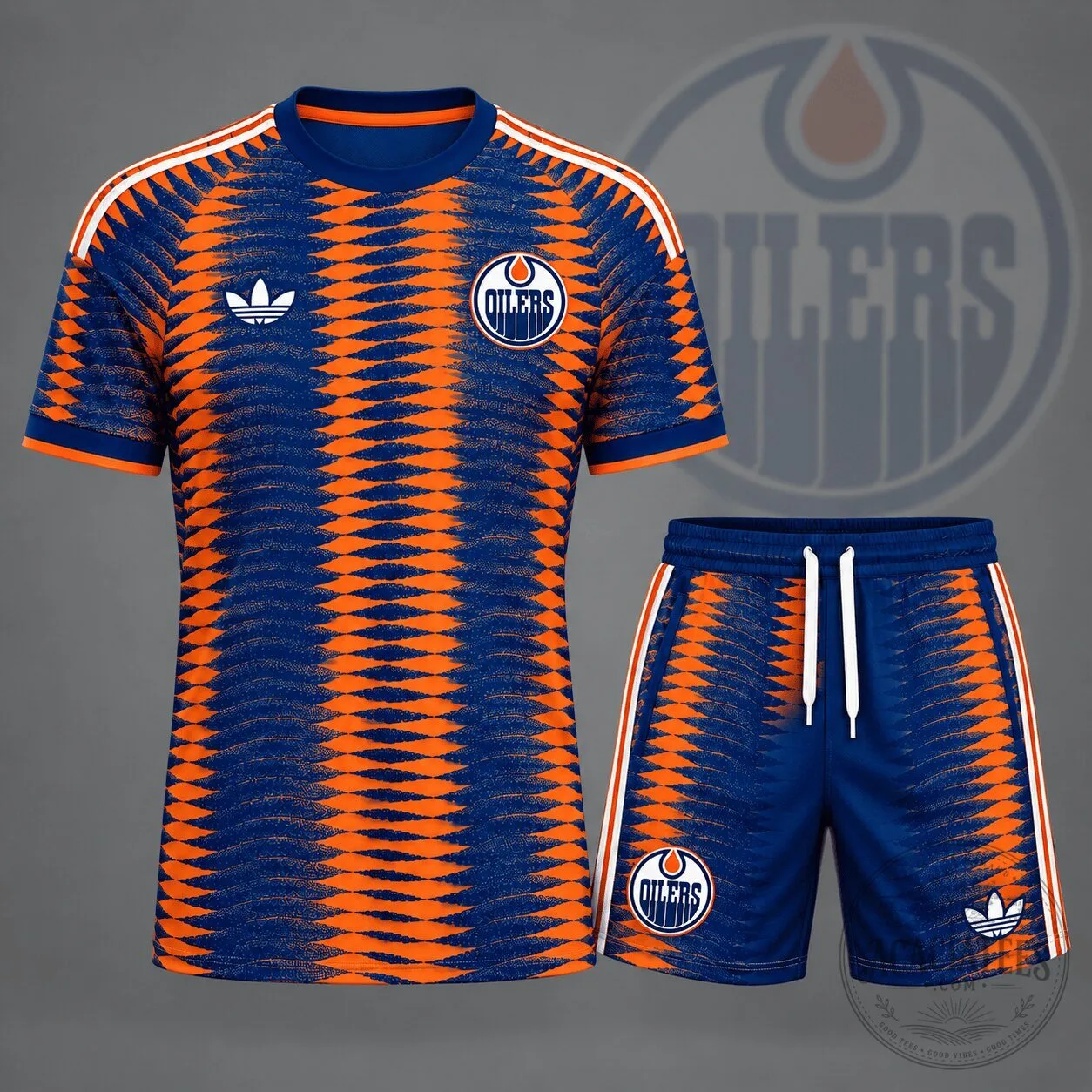 Edmonton Oilers NHL Team Blue Orange Ripple Pattern Performance T-Shirt and Shorts Set