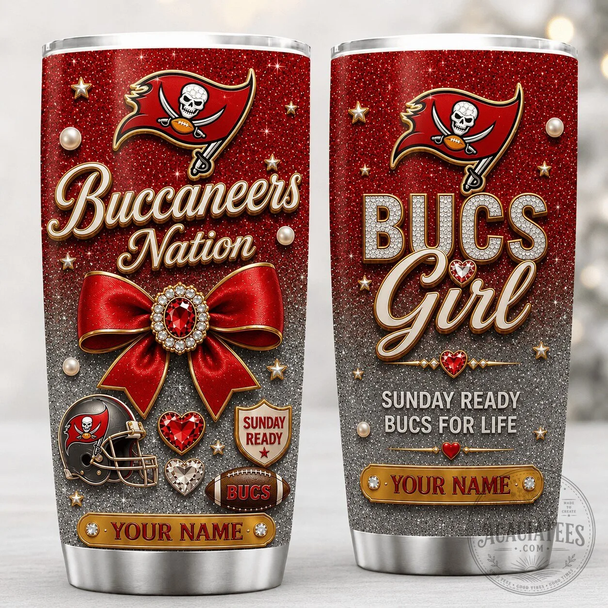 Tampa Bay Buccaneers Football Team Personalized Glitter Tumbler for Women