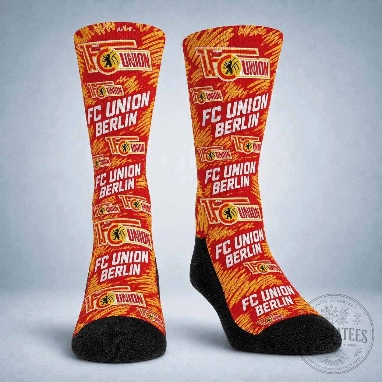 FC Union Berlin Football Club Red and Yellow Patterned Crew Socks