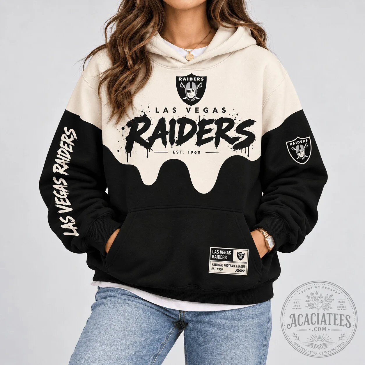 Las Vegas Raiders Black and Cream Paint Splatter National Football League Hoodie