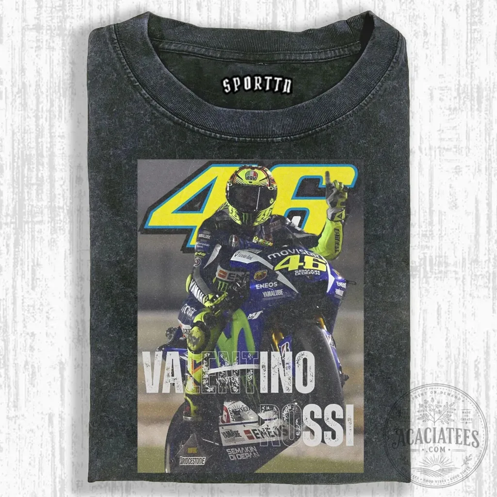 Valentino Rossi MotoGP Racing Graphic Washed T-Shirt for Men Valentino Rossi MotoGP Racing Graphic Washed T-Shirt for Men