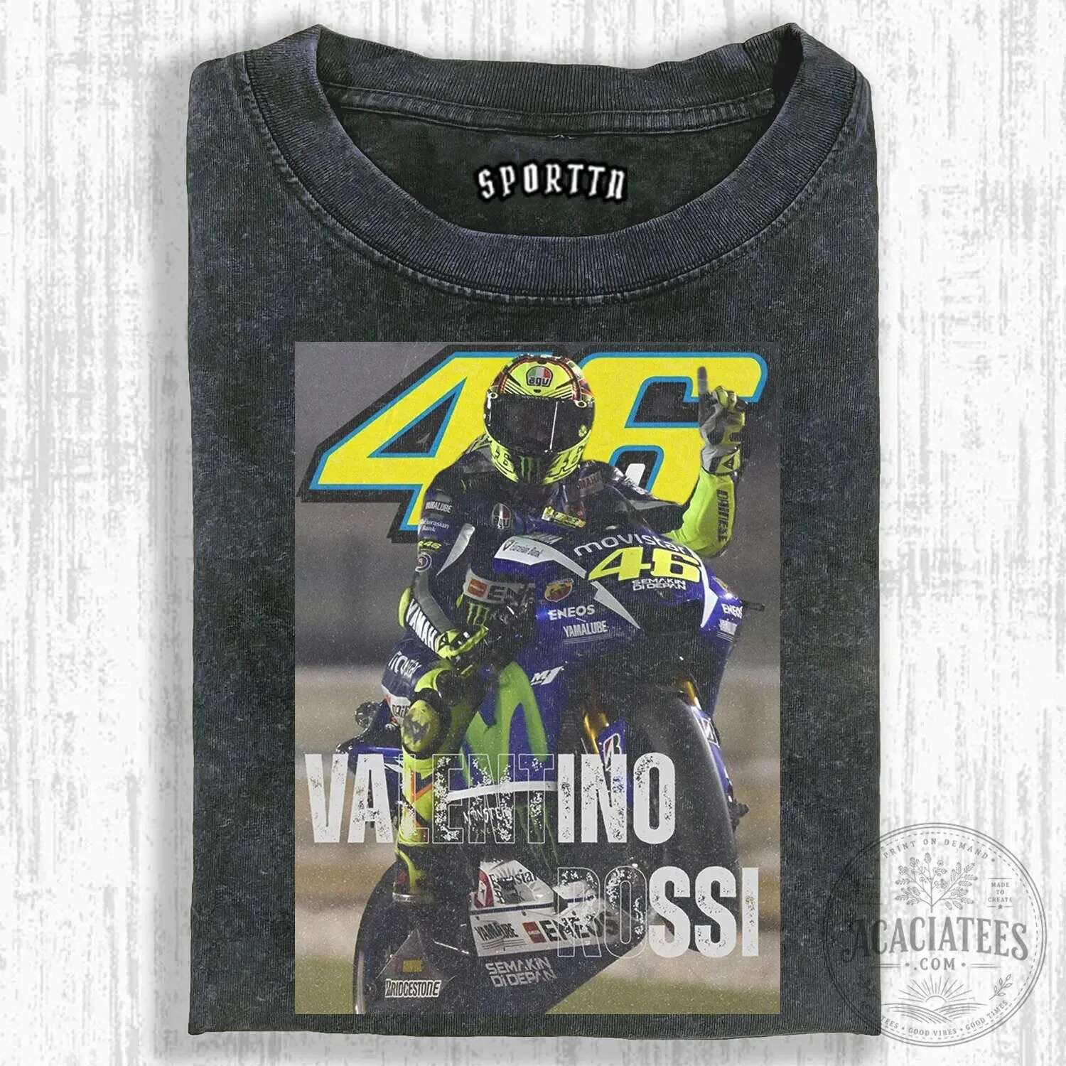Valentino Rossi MotoGP Racing Graphic Washed T-Shirt for Men