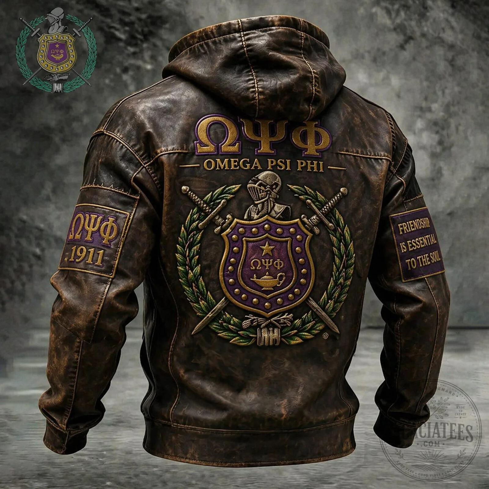 Omega Psi Phi Fraternity Vintage Leather Hoodie