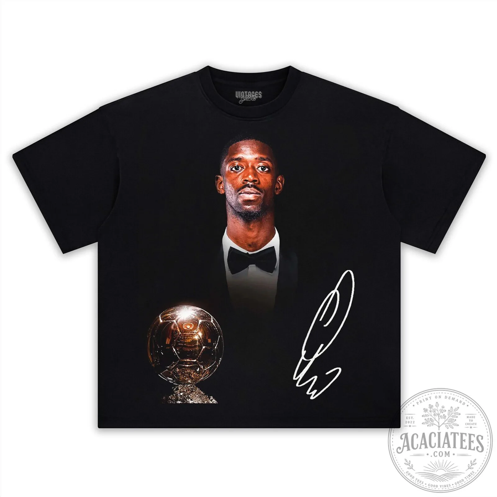 Ousmane Dembele Footballer Portrait Graphic Print Black T-Shirt