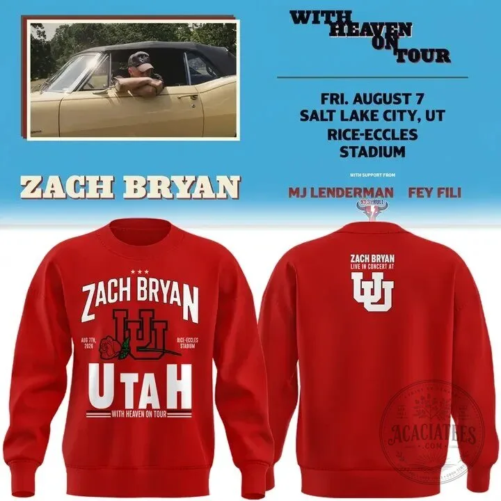 Zach Bryan Utah Concert Tour 2026 Red Crewneck Sweatshirt