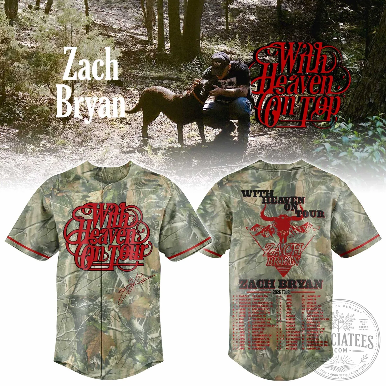 Zach Bryan With Heaven On Tour Camouflage Baseball Jersey 2 Zach Bryan With Heaven On Tour Camouflage Baseball Jersey