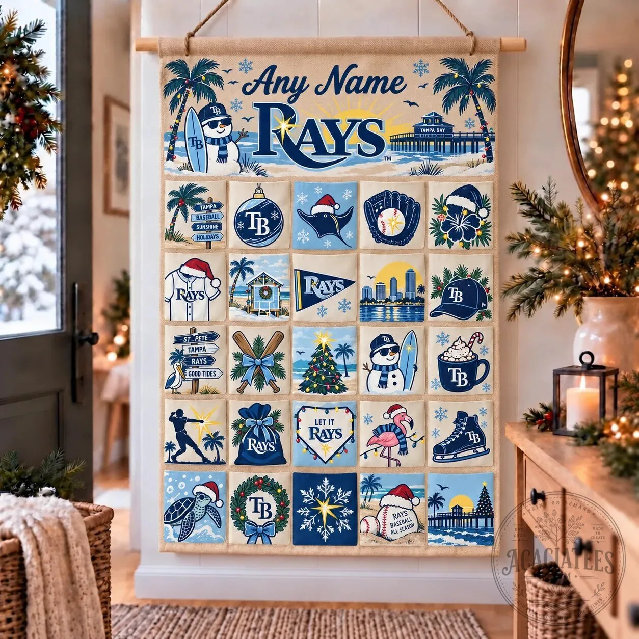Tampa Bay Rays Baseball Christmas Holiday Advent Calendar Wall Hanging