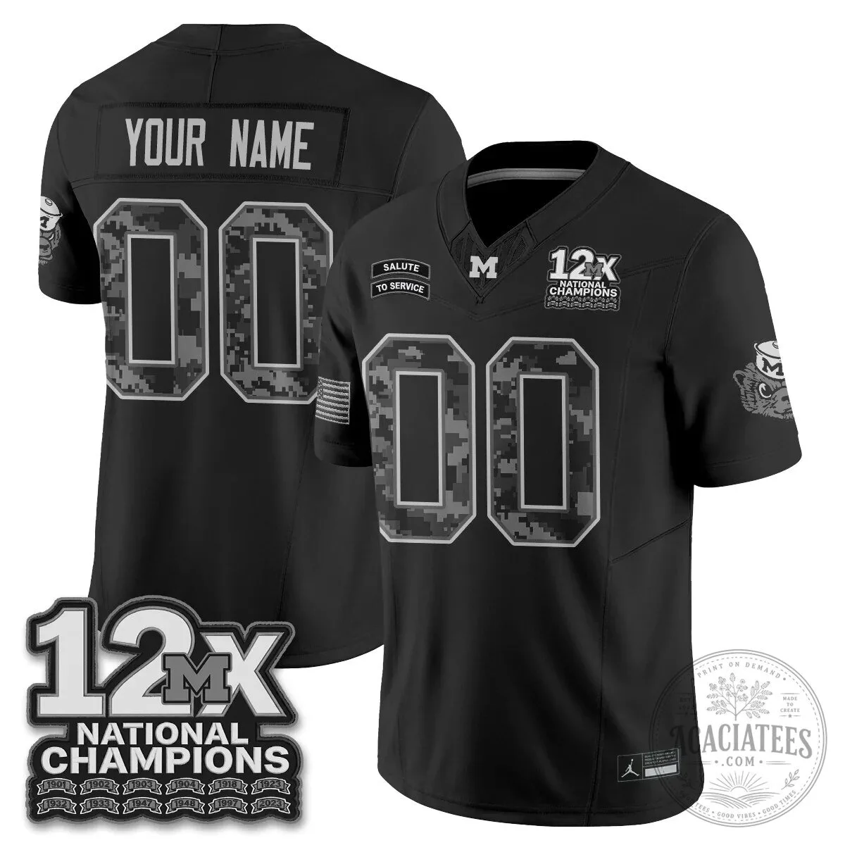 Michigan Wolverines 12-Time National Champions Salute To Service Football Jersey