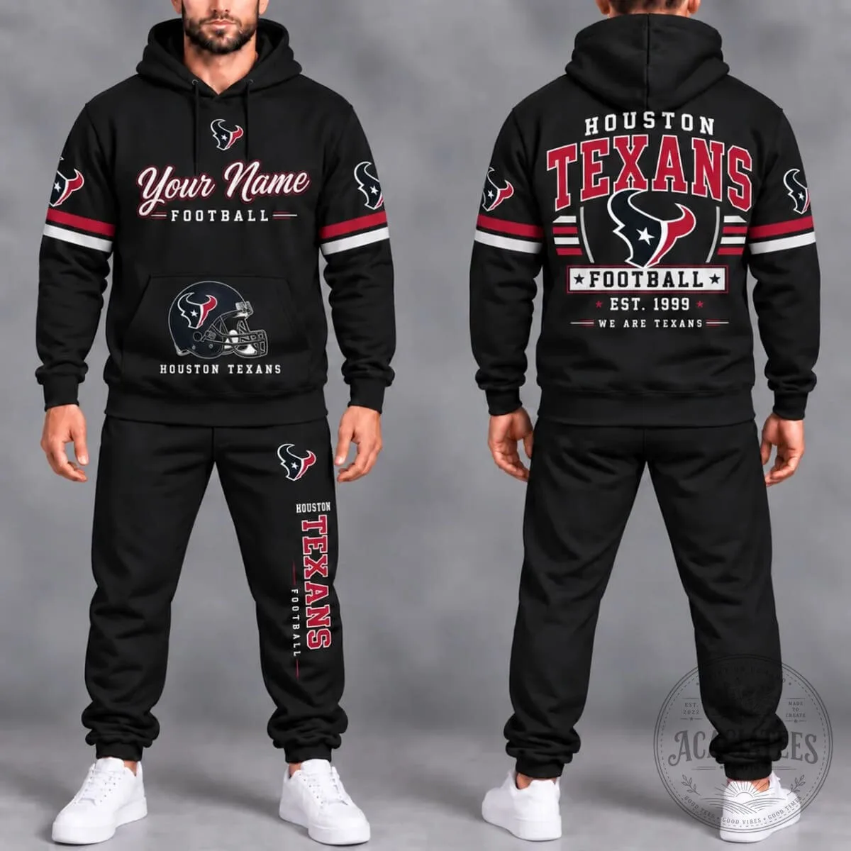 Houston Football Texans Personalized Black Hoodie and Jogger Set