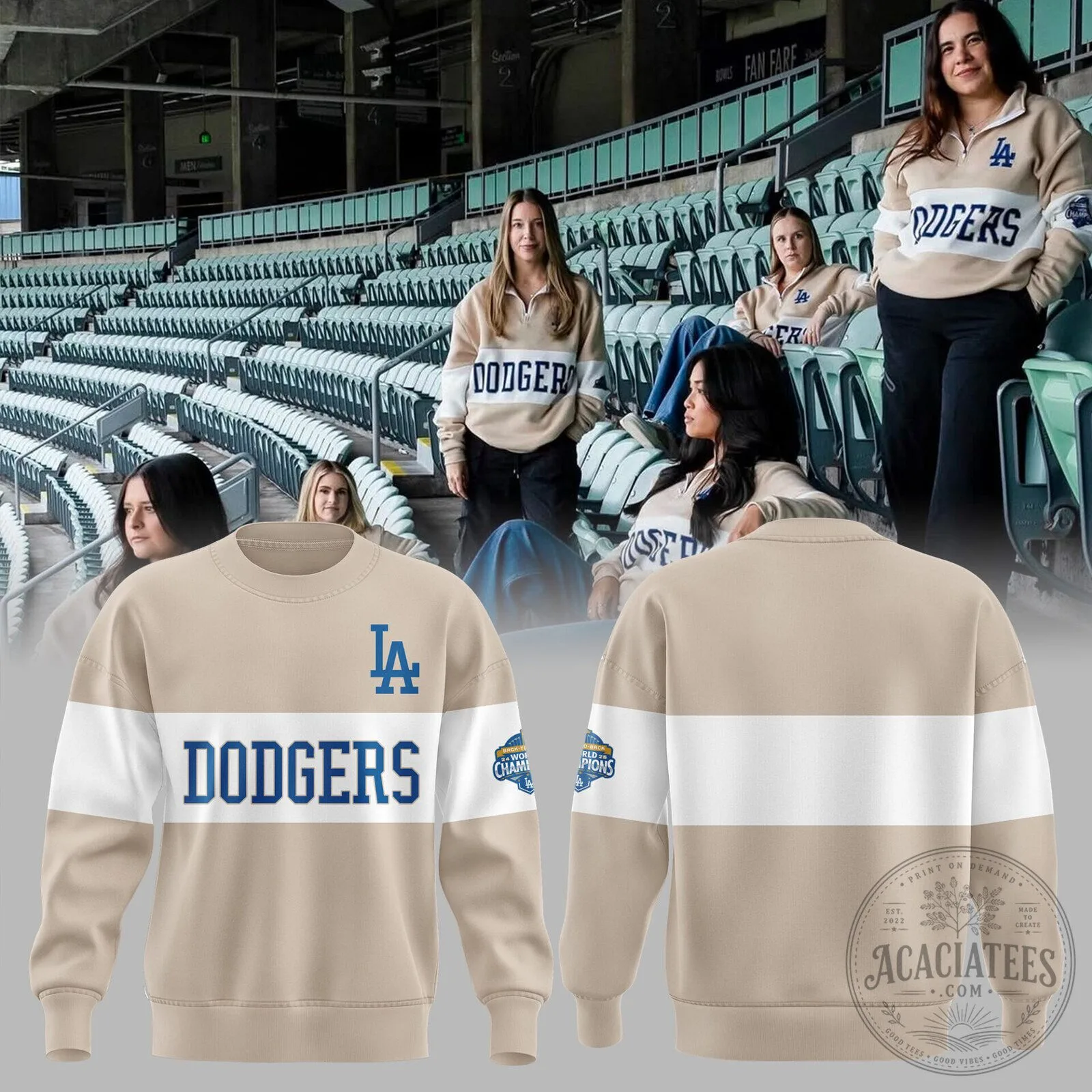 Dodgers Women's Night Cream and White Block Sweatshirt