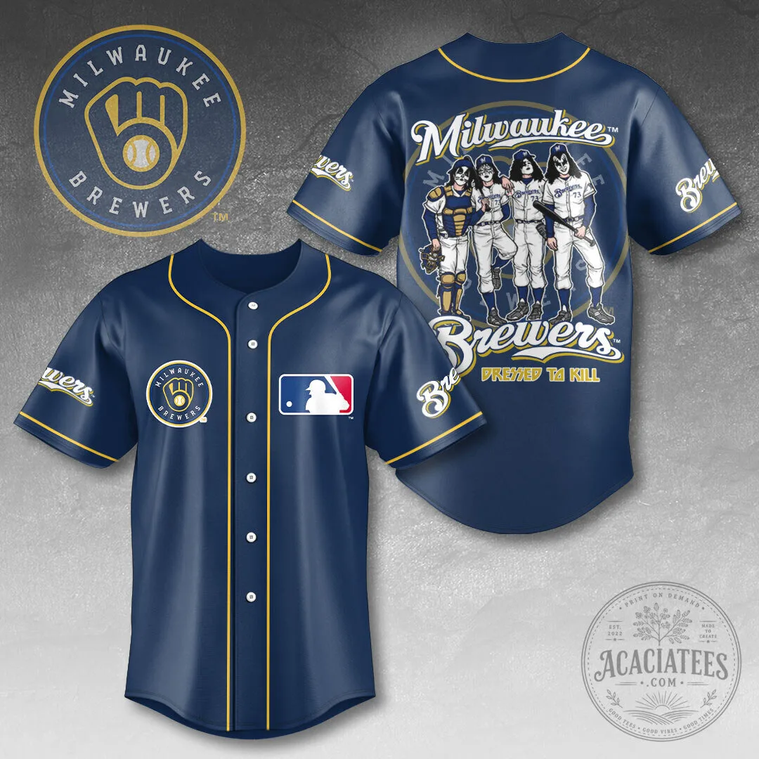 Milwaukee Brewers Baseball Kiss Band Dressed To Kill Baseball Jersey