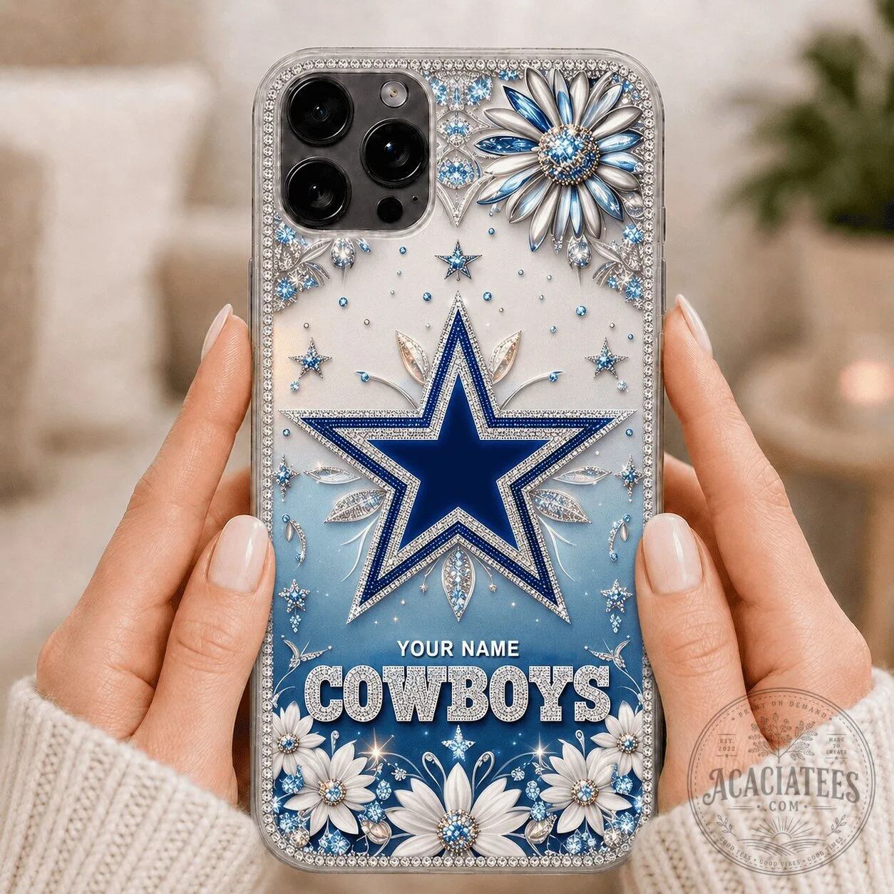 Dallas Cowboys NFL Custom Name Rhinestone Star Flower Phone Case
